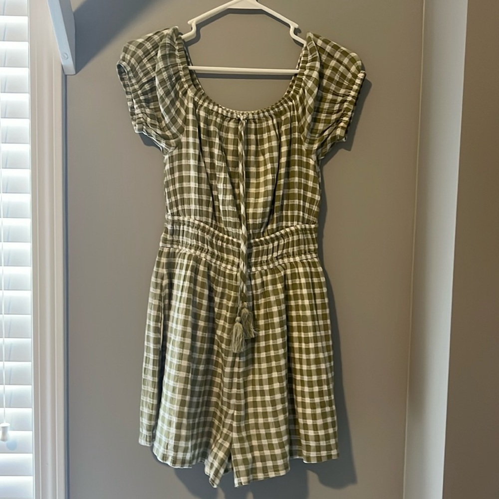 American Eagle Romper XS Green Plaid WITH POCKETS